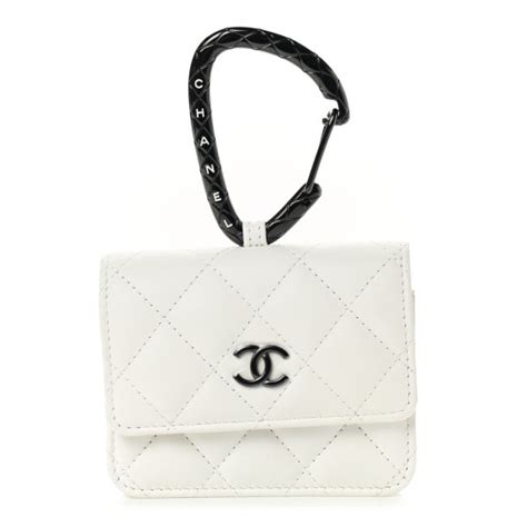 CHANEL Lambskin Quilted CC Hook Card Holder White